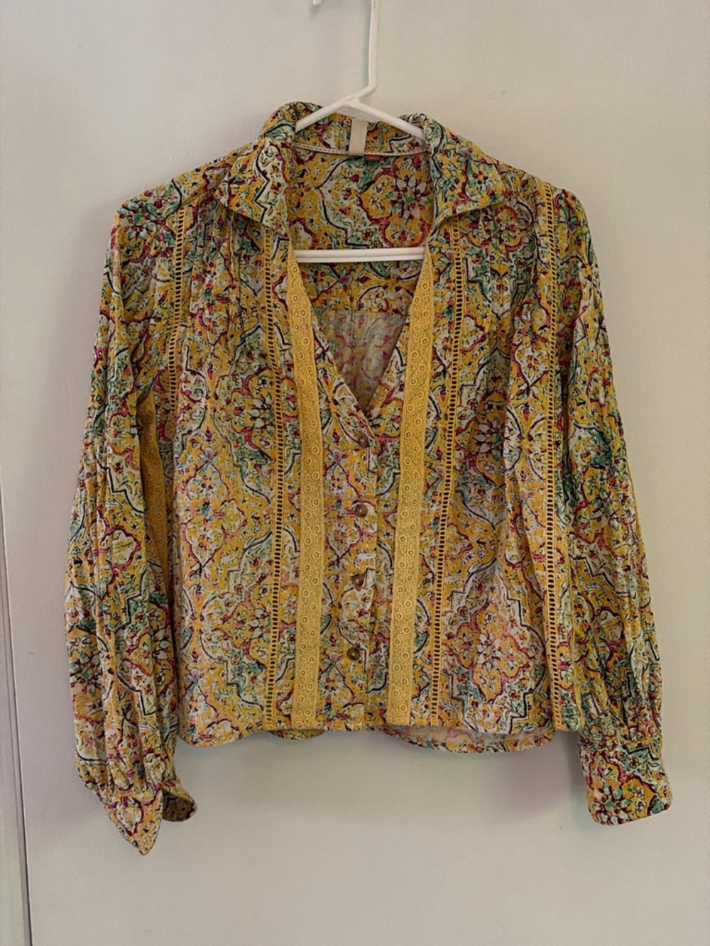 Pilcro Yellow Multi Floral Print Button-Front Blouse